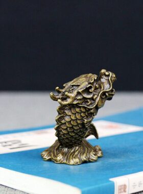 黄铜实心独占 头摆件龙鱼摆件手把件办公室风水小号铜龙头