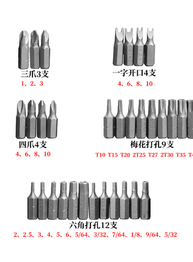 电动螺丝刀十字一字米字刀头内六角梅花风批咀批头组合工具套装
