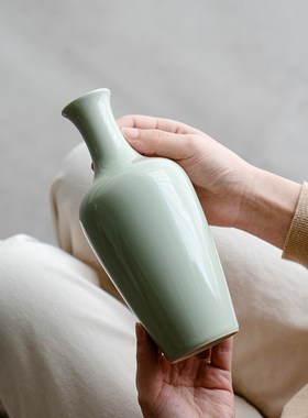 云松陶瓷中号花插青色釉水培y花瓶宋风茶桌家居简约小摆件茶道