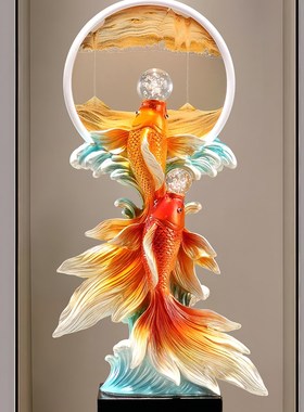 年年有余流沙画玄关摆件轻奢x高档客厅壁龛酒柜锦鲤落地装饰品礼