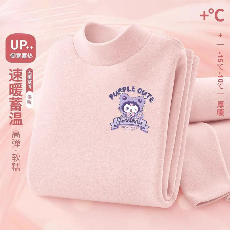 2025新款儿童舒适潮流女孩上衣保暖内搭德绒套装女童睡衣装 - 图2