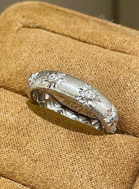 法式轻奢复古e拉丝六芒星镶钻戒指中古风设计高级气质高保色食指