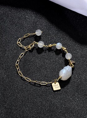 天然水晶手链女ins小众14AK金蓝月光手串貔貅爱心手链现货