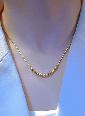 钛钢项链女链珠小方块树叶吊坠x2023新款潮小众简约百搭时尚锁骨