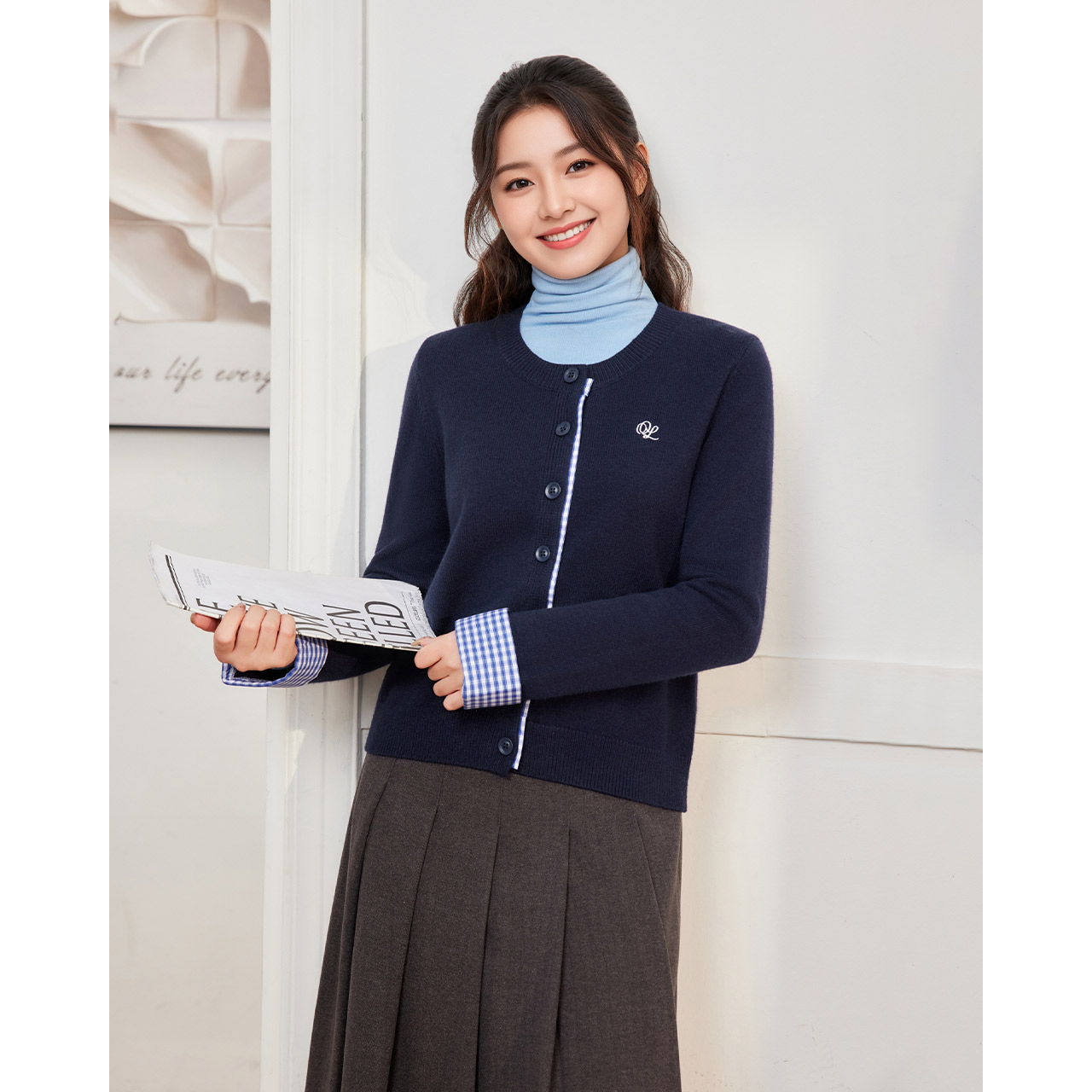 IEF/爱依服【微胖】大码女装2025秋冬新款韩版时尚撞色毛织外套 - 图0