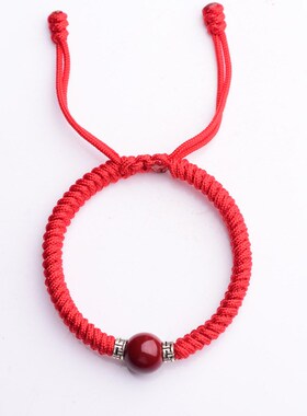 本命年朱a砂手绳紫金砂男粗款红绳手链手工编织饰品女礼物手绳民