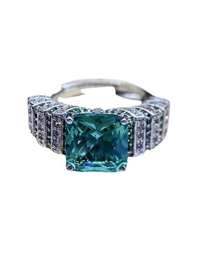 直播新款仿帕拉伊巴铁q塔戒指湖绿色高碳钻绿锆石彩宝开口戒指