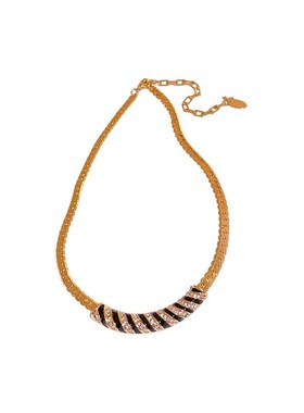 欧美金属重工设计项链复古经典条纹锁骨链颈链新潮U镶钻奢华项饰