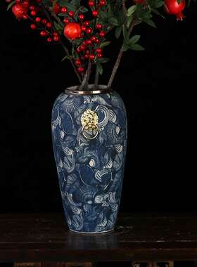 景德镇金口干花陶瓷青花瓷花瓶欧式中式花器台面花插插花复古摆件