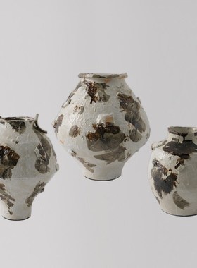 侘寂风新中式手工涂鸦釉创意陶瓷花瓶摆件样板间酒V店玄关花器装