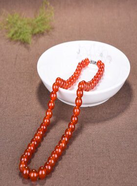 冰种南红玛瑙项链正品玉珠子女款玛瑙圆珠塔链通链项链毛衣链