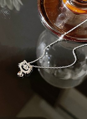 帝丰999足银可爱猫咪项链女轻奢小众ins灵动P吊坠锁骨链送闺蜜礼