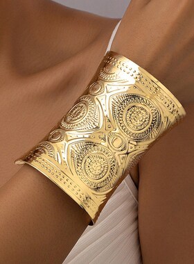 跨境新款金属花纹手镯p时尚夸张朋克风手饰女个性臂环复古手环