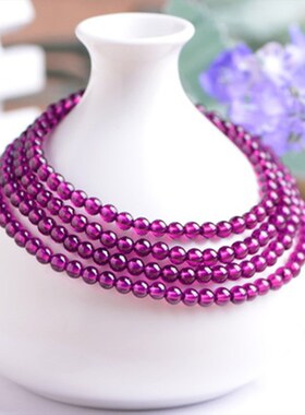 紫牙乌石榴石手链女天然水晶手链C多层三圈佛珠紫牙乌水晶手串