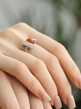 弹力绳小柿子方枕戒m指女新中式复古做旧小众个性气质国风开口指