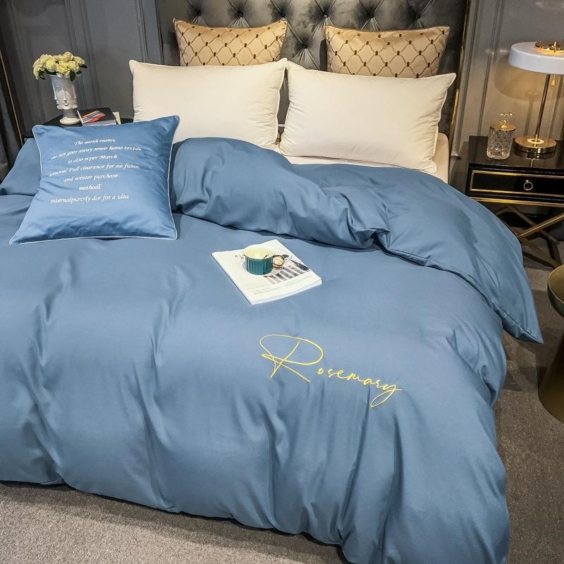 水洗棉四件套夏季纯色床单被套酒店宿舍单人床三件套床上用品 - 图1