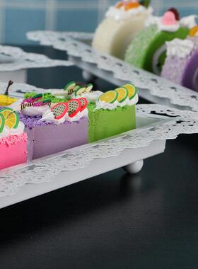 简约白色长方形蛋糕架 婚庆宴会创意糕点盘 生日派对甜品盘