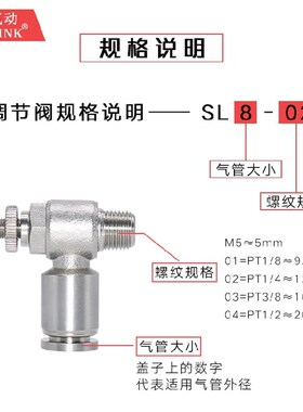 304不锈钢气动接头PU气管单向节流阀气流开关阀SL8-02 6-01 10-04