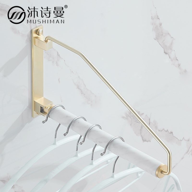 轻奢黄铜折叠伸缩晾衣架金色旋转挂衣架ins阳台衣柜免打孔毛巾架,淘宝优惠券,粉丝福利购,淘宝优惠卷
