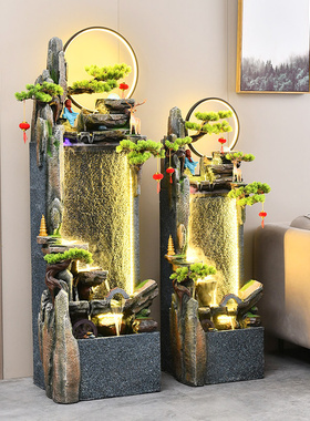 大型假山喷泉水幕墙流水屏风玄关隔断客厅办公室装饰庭院落地摆件