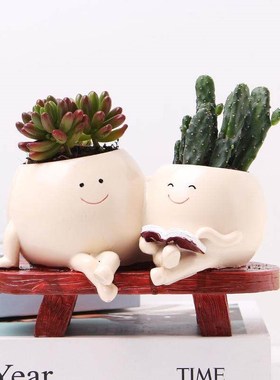 创意肉W582花盆树脂装饰款摆件家庭院母女居看书多多肉花盆工艺品