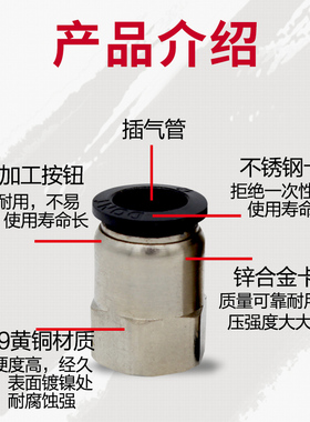 气动内丝直通快速快插气管接头PCF802 1002内丝气动接头气管接头