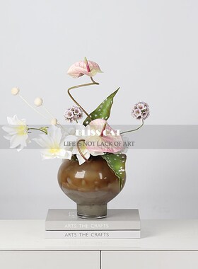 法式中古花瓶样板房客厅茶几餐桌花艺插J花渐变玻璃花器家居装饰