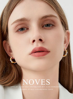 NOVES麻花耳环女纯银双色素圈