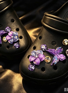 洞洞鞋配饰紫色鞋花适配Crocs