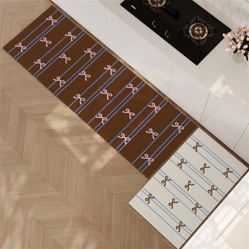 Second-hand bowknot kitchen f-room special floor mat that absorbs water and oil, non-slip, no-wash, dirt-resistant corner carpet, diatom mud feet