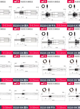 韦度千分尺测微头微分头0-6.5/13/25/50平头圆头螺旋测微器测微仪