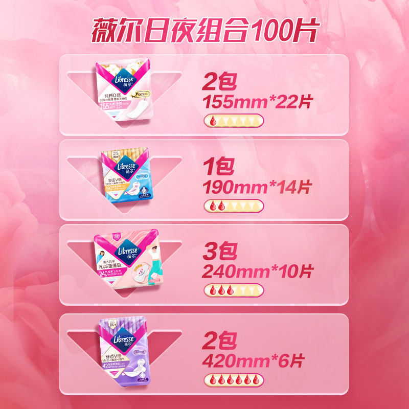 【优于新国标】薇尔卫生巾小V巾日夜组合买1赠1 含赠到手200片tt1