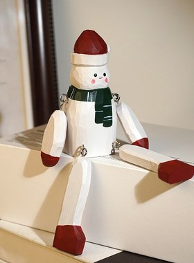大长腿圣诞雪人木雕小摆件可爱趣味搞怪办公室桌面摆放装饰送孩子