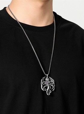 克苏鲁神话章鱼海怪吊坠欧H美男士朋克风项链饰品