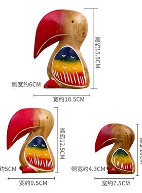 泰国大嘴鸟摆件东南亚木雕装饰品客厅电视柜玄关书架酒柜小鸟摆设