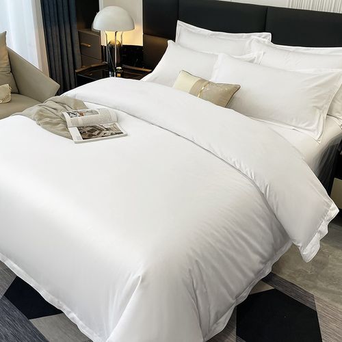 酒店白色缎条条纹四件套加厚床单宾馆民宿被套三件套被子含芯全套 - 图3