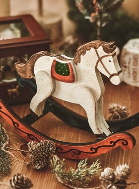 木质做旧小木马儿童玩具摆件圣诞节桌面橱窗场景布置装饰拍照道具