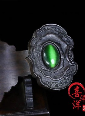 古董文玩带底座玉石珠子檀木如意算盘家用摆件复古老物件