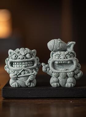 创意石狮子和平使者茶宠摆件国潮风狮爷办公室鱼缸造景桌面装饰品