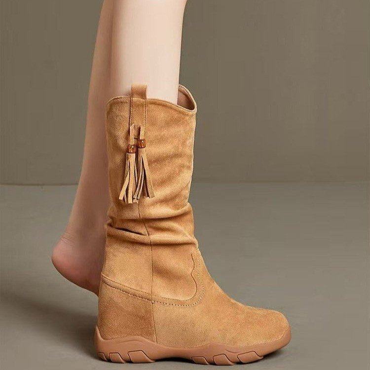 内增高不过膝长靴女2025秋新款复古口堆堆靴12厚底显瘦马丁靴,淘宝优惠券,粉丝福利购,淘宝优惠卷