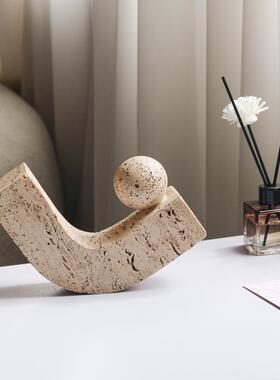 侘寂风轻奢几何抽象圆球勾形艺术摆件客厅样板房书房酒柜软装饰品