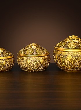 纯黄铜聚宝盆摆件开盖金钱元宝金蟾存钱罐铜缸家居公司店铺礼品