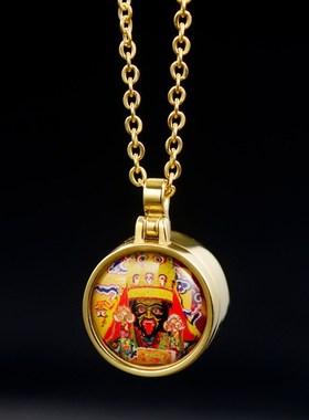 新非遗唐卡扎基拉姆吊坠黄财绿度C母图案定制项链钛钢金色嘎乌盒