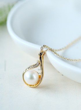 个性天鹅a珍珠套装 天然淡水珍珠铜镀14K包金项饰女饰天鹅珍珠项