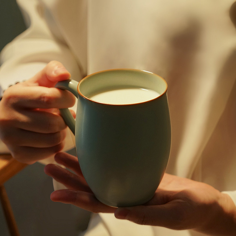 青澹汝窑马克杯大容量复古办公室茶杯陶瓷景德镇水杯开片杯子礼品,淘宝优惠券,粉丝福利购,淘宝优惠卷