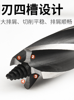 木工支罗钻四槽四刃木工钻头套装门锁抽屉开孔扩孔钻开孔器六角柄