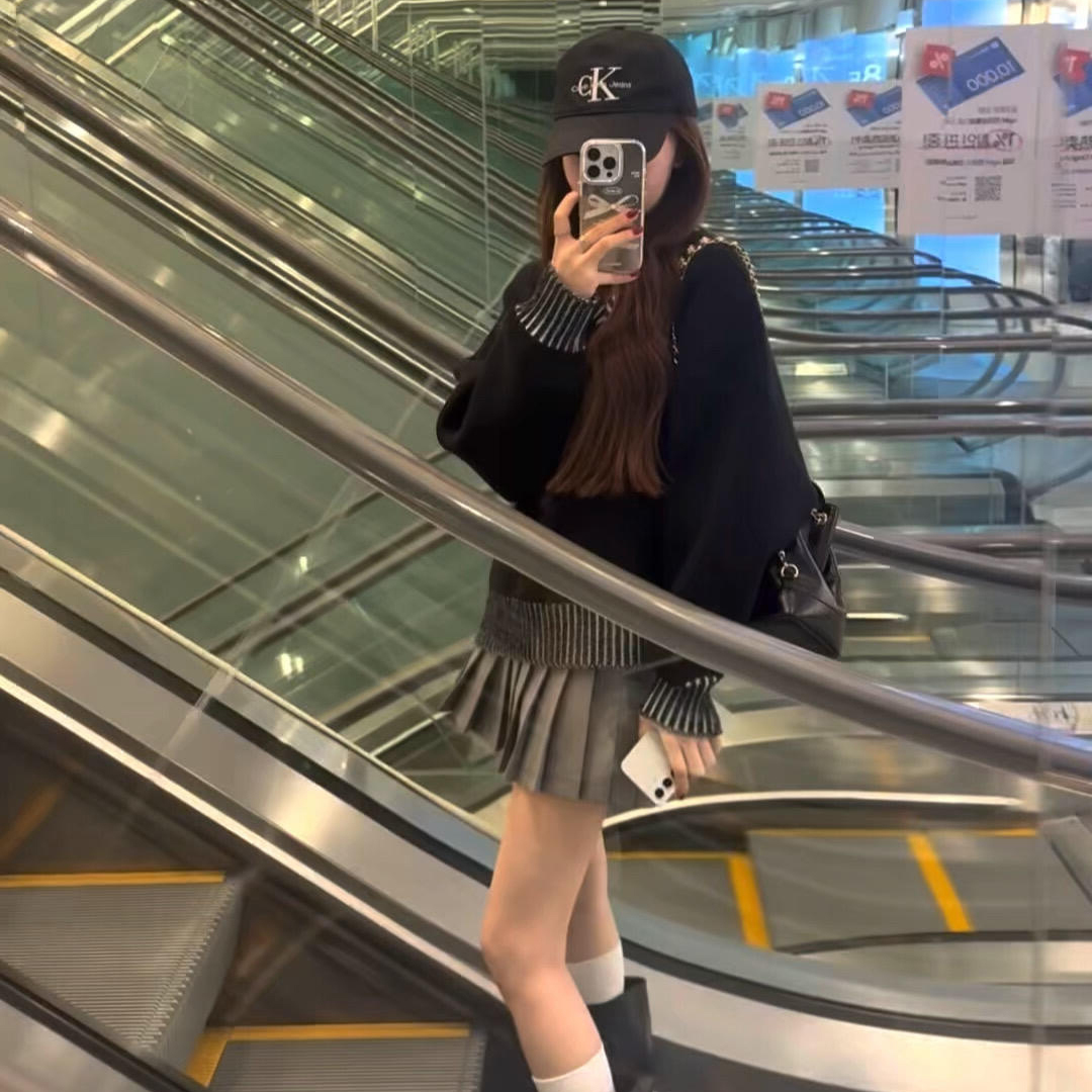 黑色软糯宽松套头内搭可外穿毛衣女秋冬季慵懒松弛高级感毛线上衣 - 图3