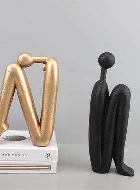 北欧简约树脂抽象人物雕塑摆件样板房家居客厅电视柜书房桌面装饰