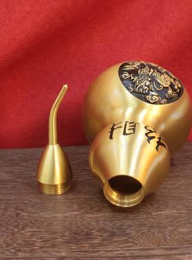 黄铜麒麟纳福铜葫芦浮雕摆件玄关饰品中式礼品金属工艺品摆件