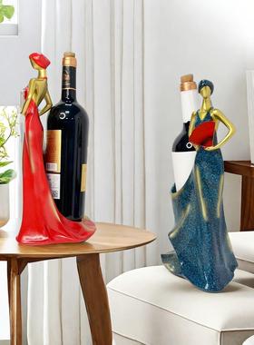欧式简约个性美女酒架摆件家用酒柜桌面装饰品家居树脂工艺品